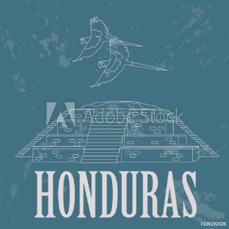 Picture of Honduras landmarks Copan Ruinas ara parrot Retro styled image